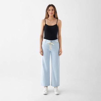 DEW Flared Cropped Soft Denim - French Pocket - Bright Blue