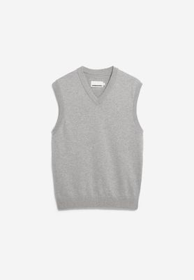 V-NECK SLEEVELESS KNIT VEST | silver melange