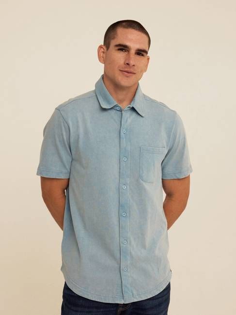 Dorian Mineral Wash Jersey Short Sleeve Button-Down