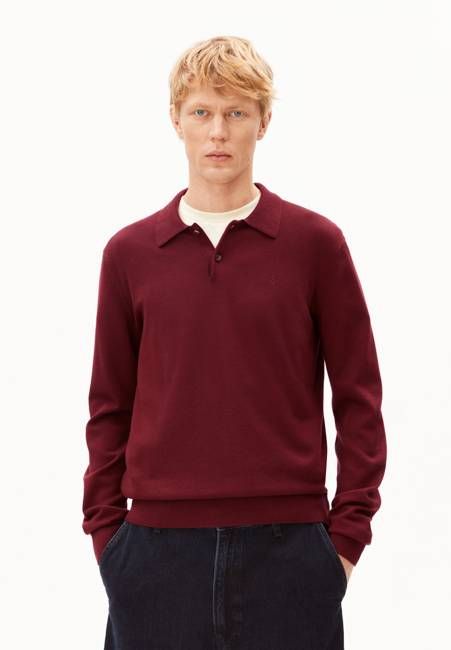 LONGSLEEVE KNIT POLOSHIRT | velvet red