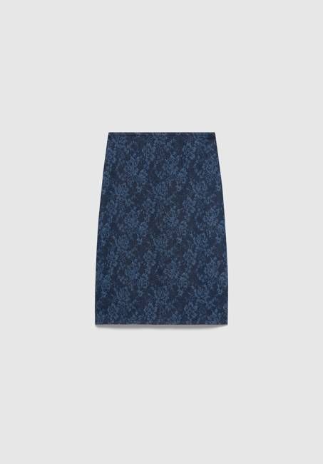 Lace Print Denim Skirt