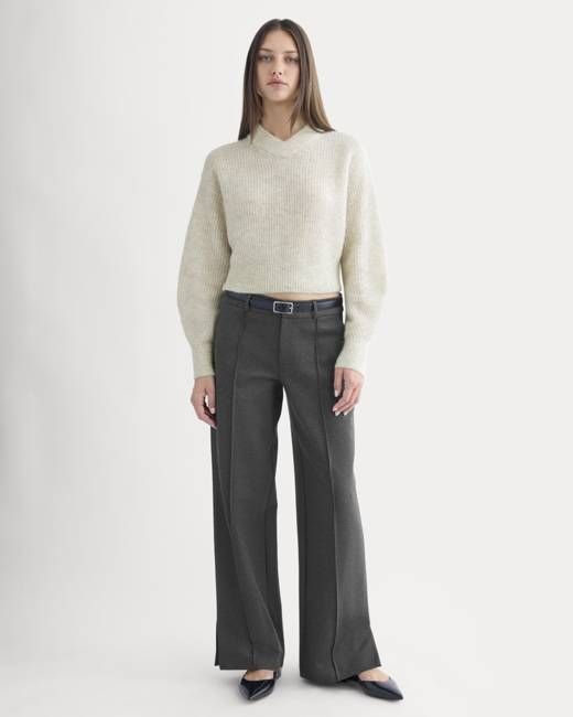 Ponte Wide-Leg Trouser | Heathered Soot