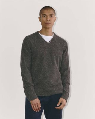 The Cashmere V-Neck Sweater | Grey Donegal