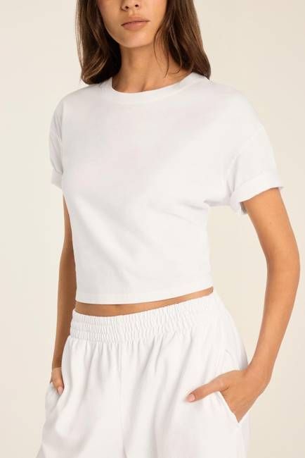 Coast Crop Tee - White Cotton Jersey