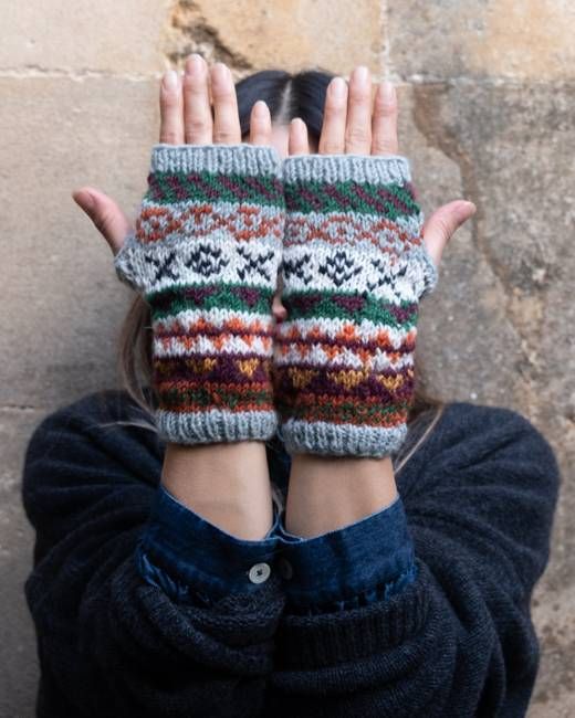 Liv Fair Isle Fingerless Mittens in Mint