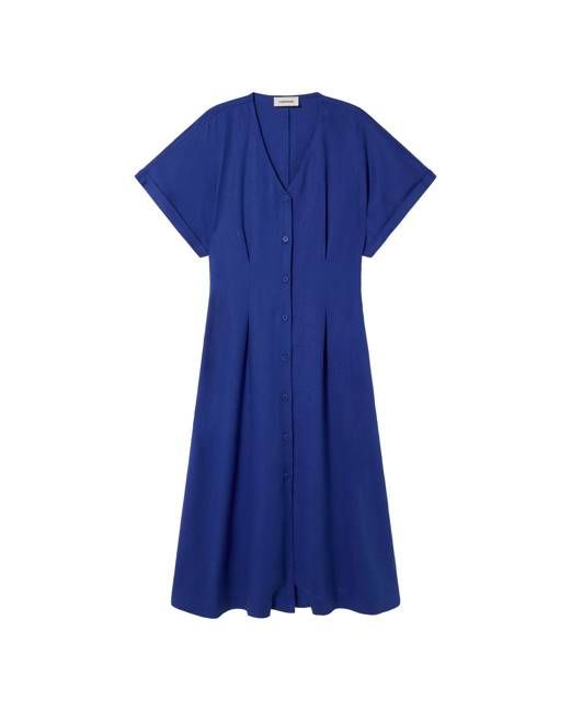 Blue tight waist hemp Laura dress