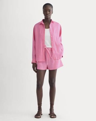 The Drawstring Boxer Short in Linen | Deep Pink