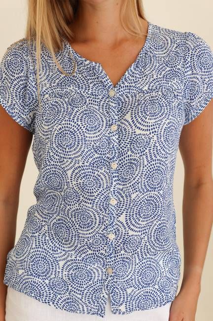 Lisbon Viscose Crinkle Blouse | Circle White/Blue