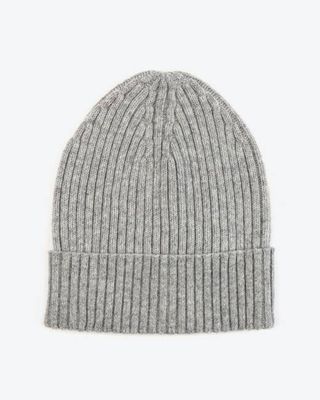 Miss Pompom Grey Wool Ribbed Beanie