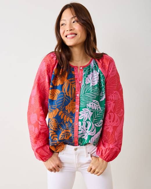 Toucan Treetop - Step Ashore Blouse - Multi Palms
