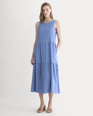 The Tiered Dress in Stretch Linen | Bluebell