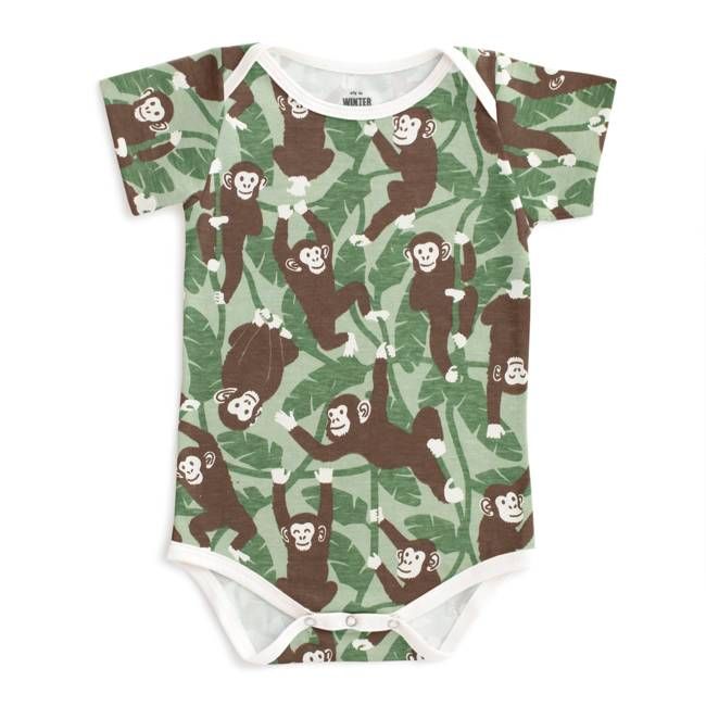 Short Sleeve Snapsuit - Chimpanzees Green