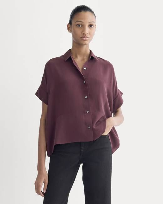 The Boxy Shirt in Washable Silk | Deep Plum