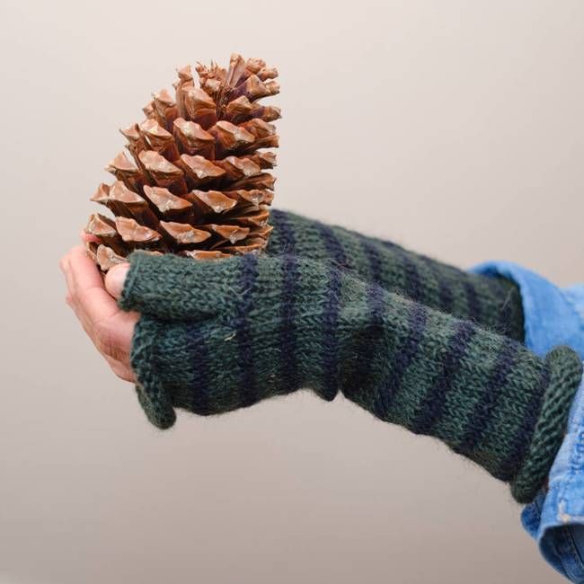 Anika Green Striped Mittens