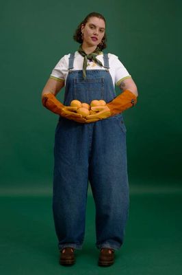 Toluca - Denim Barrel Leg Dungarees in Vintage Wash