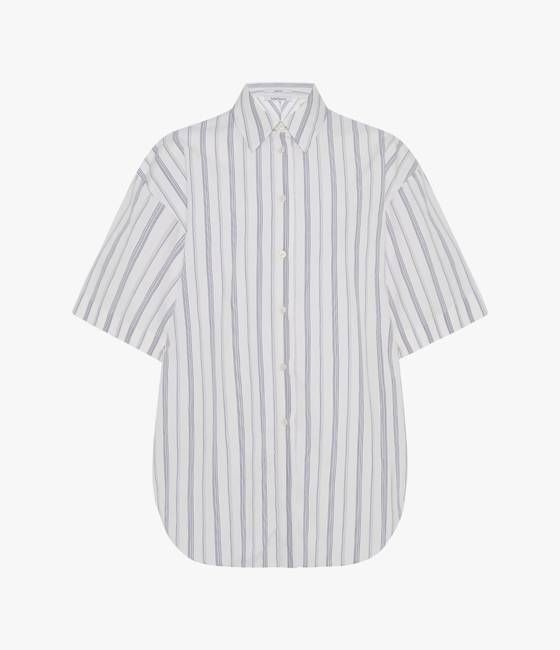 Short Sleeve Shirt | White/Navy Stripe
