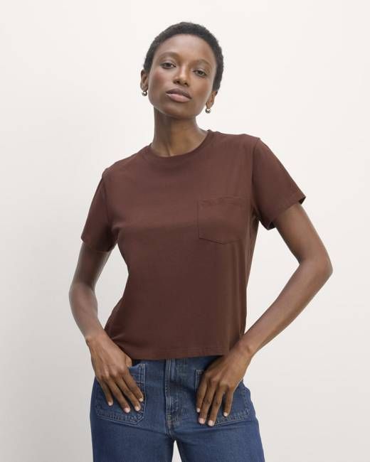 The Box-Cut Tee in Essential Cotton | Dark Mahogany | Pocket