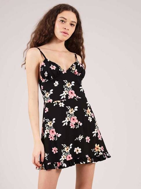 Flower Power Mini Dress, Upcycled Viscose, in Black Flower Print