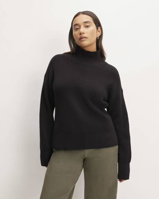 The Organic Cotton Ribbed Turtleneck | Black