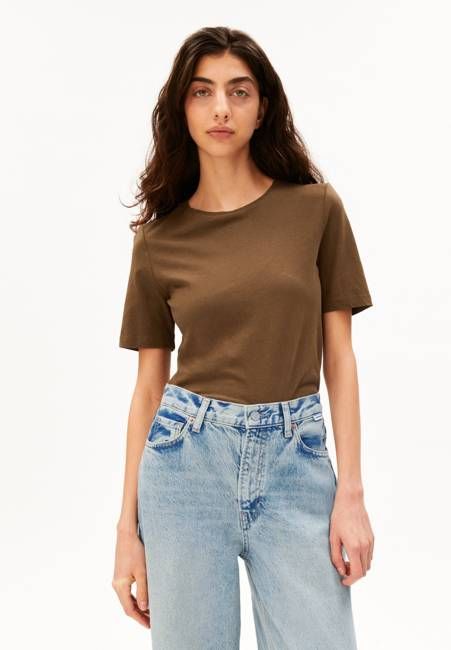 LUALAA LINEN BLEND T-SHIRT| dried palm
