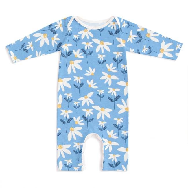 Long Sleeve Romper - Daisies Blue