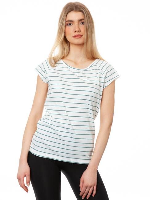 Cap Sleeve striped white teal