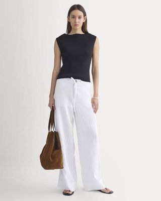 Wide-Leg Drawstring Pant in Linen | White