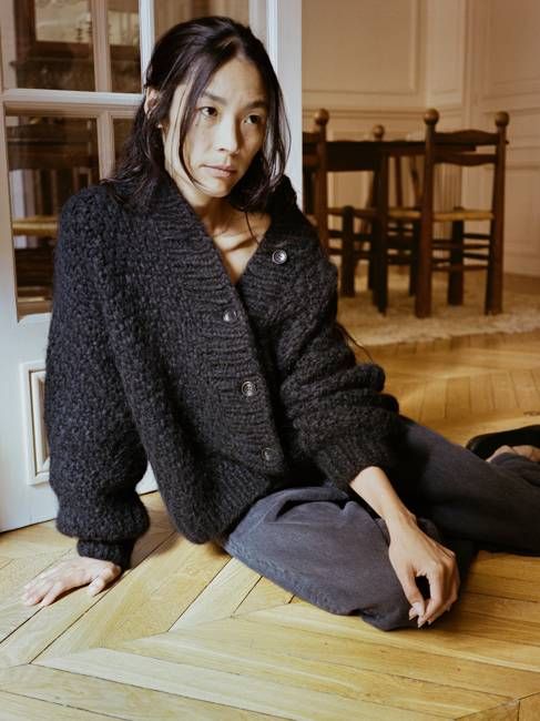 Bell Hand Knit Cardigan, Alpaca Blend, Black