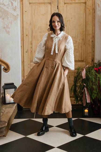 Rosa – Midi Linen Dress with Double-Button Front