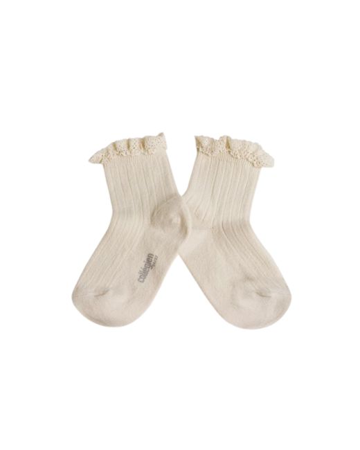 Collegien Lace Trim Ankle Socks - cream