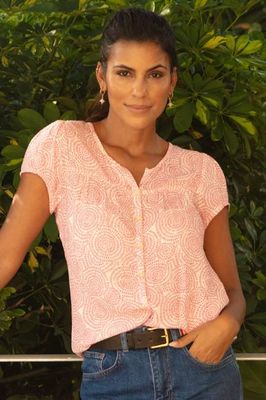 Lisbon Viscose Crinkle Blouse | White/Pink