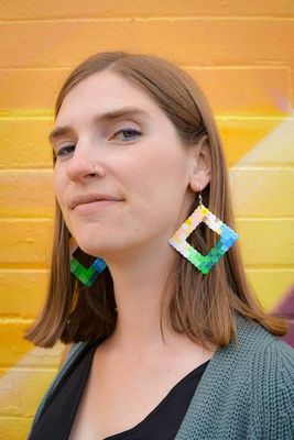 Colorful Diamond Hoop Earrings - Upcycled Perler Beads by Constance Wilde