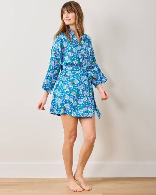 Lucky Daisy - Eco Satin Glam Mini Robe - Deep Cobalt