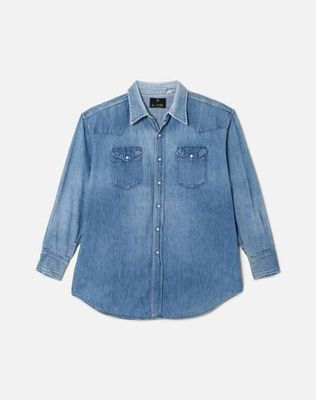 70s Maverick Oversized Denim Pearl Snap Shirt -#32