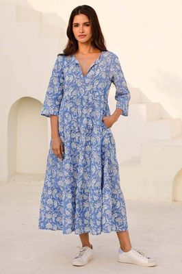 Emma Organic Cotton Dress | Blue/White
