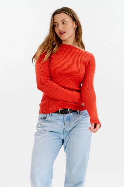 WASABI Organic Cotton Rib Knit Top - Red