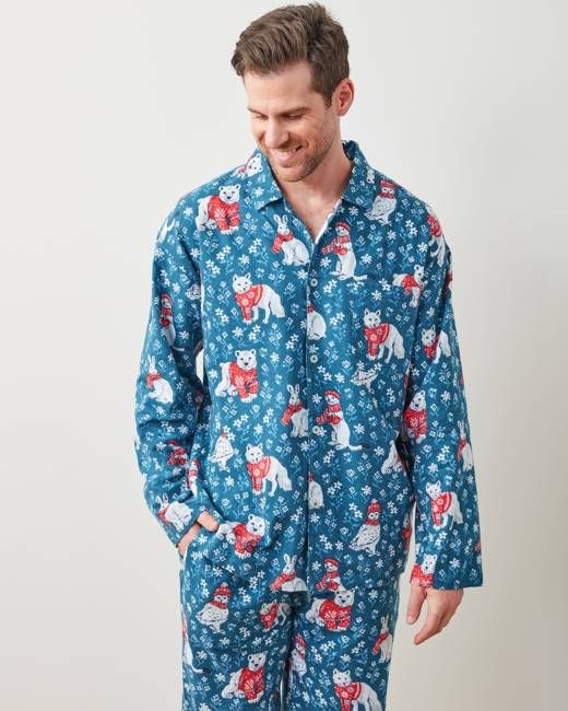 Bundled Up - Men's Lightweight Flannel Long PJ Set - Navy