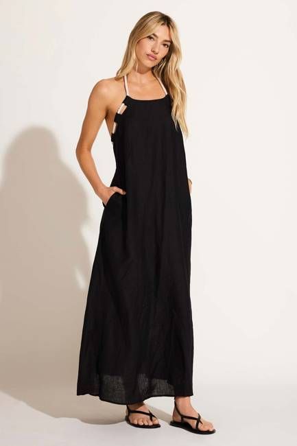 Avery Halter Dress - Black EcoLinen
