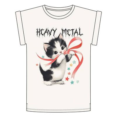 DEDICATED - T-shirt Visby Heavy Metal Kitten Cremefarben