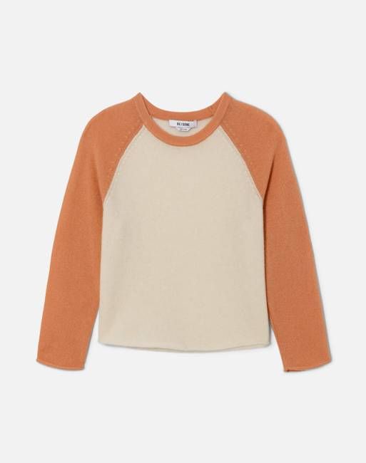 Featherweight Cashmere Baseball Raglan - Ivory/Papaya