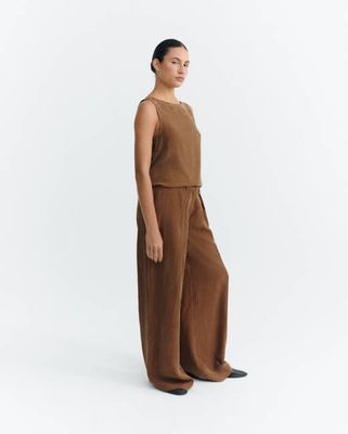 Brown cupro Cirila relaxed pants with darts