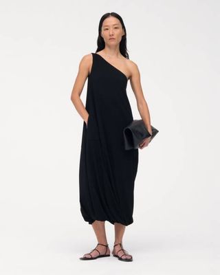 One Shoulder Bubble Sheath | Black
