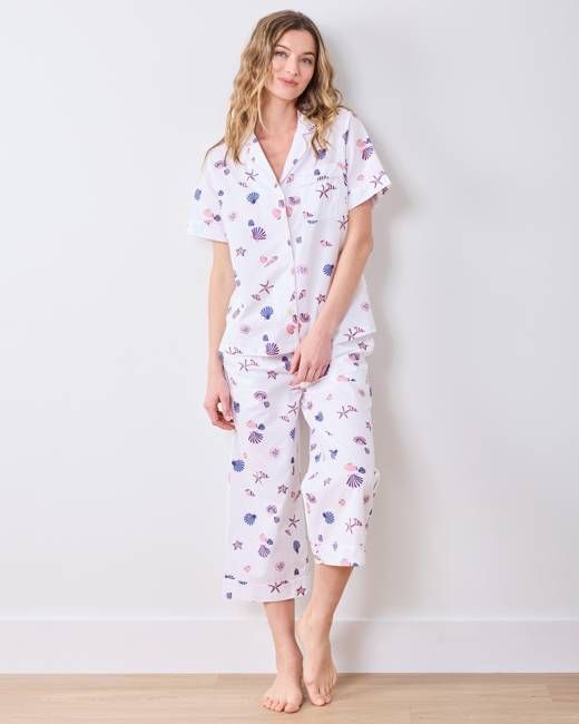 Scattered Shells - Short Sleeve & Cropped Pant Set - Pink Cloud