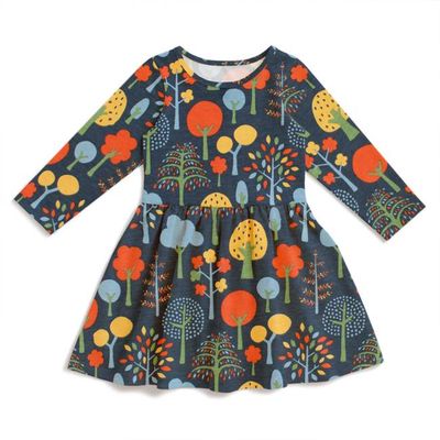 Calgary Dress - Trees Navy & Green