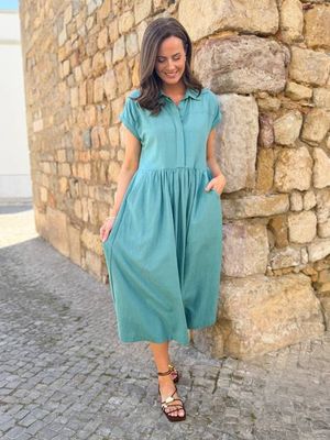 Rhiona Hemdkleid aus Leinen - Blaugrün