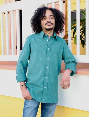 Turquoise Ikat Men's Organic Cotton Button Down Shirt