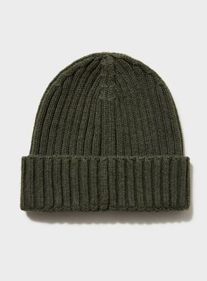 Cashmere Ribbed Olive Beanie Hat