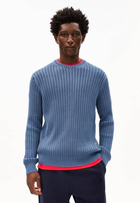 PIGMENT DYE RIB KNIT SWEATER | light tinted navy