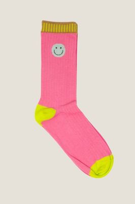 Gerippte Smiley-Socke | Rosa