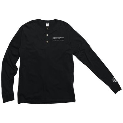 Linden Woods Village Unisex Black Long Sleeve Cotton Henley Tee